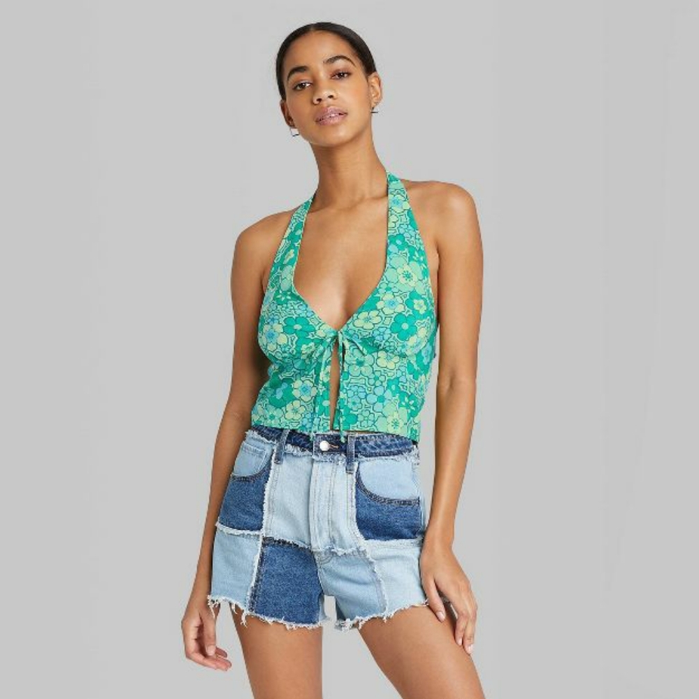 FLORAL HALTER TOP SIZE XL NWT